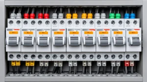 electrical panel showing circuit breakers and wiring connections photo 1